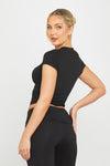 Black Fold Over Flared Leggings & Short Sleeve Top Co-Ord