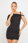 Black Asymmetric One Shoulder Twist Detail Mini Dress