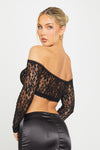 Black Sheer Lace Off Shoulder Long Sleeve Crop Top