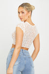 White Sheer Lace Short Sleeve Crop Top