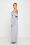 Grey Off Shoulder Fold Over Long Sleeve Maxi Dress