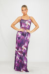 Purple Floral Print Strappy Backless Maxi Dress