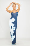 Blue Floral Print Strappy Bodycon Maxi Dress