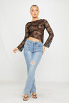 Black Sheer Lace Asymmetric Long Sleeve Top