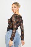 Black Sheer Lace Asymmetric Long Sleeve Top