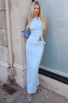 Baby Blue Ribbed Button Tank Top & Maxi Skirt Co-Ord