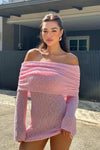 Pink Knit Off Shoulder Boucle Mini Dress