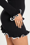 Black Knitted Ruffle Hem Long Sleeve Mini Dress