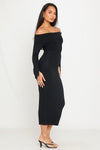 Black Knitted Off Shoulder Long Sleeve Maxi Dress