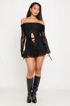 Black Lace Bardot Cut Out Frill Mini Dress