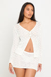 White Knit Shell Button Cardigan & Mini Skirt Co-Ord