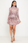 Leopard Print High Neck Long Sleeve Mini Dress