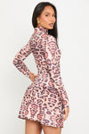 Leopard Print High Neck Long Sleeve Mini Dress