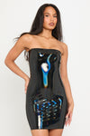 Black Iridescent Vinyl Bandeau Mini Dress