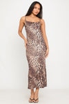 Leopard Print Cowl Neck Tie Back Maxi Dress