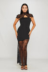 Black Lace Trim Strapless Asymmetric Maxi Dress