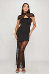Black Lace Trim Strapless Asymmetric Maxi Dress