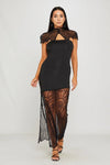Black Lace Trim Strapless Asymmetric Maxi Dress