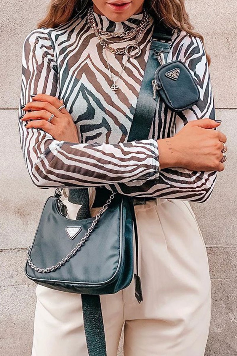 Zebra Print Mesh High Neck Bodysuit